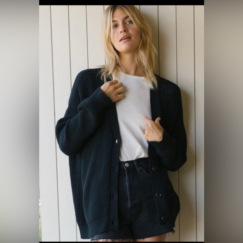 JENNI KAYNE Cotton Cocoon Cardigan - navy L